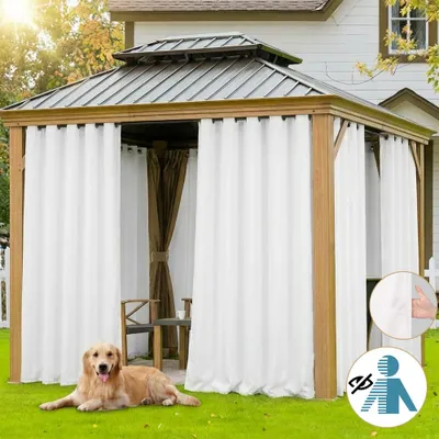 Obrázek produktu pro Easy Home Outdoor závěs 132 x 213 cm – voděodolný neprůhledný balkonový závěs – závěs s očky do zahrady, sada 2 ks, bílá barva