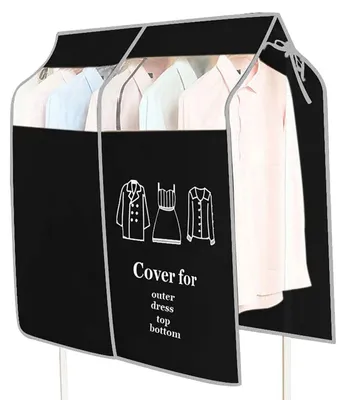 Produktbild von Staubdichte Kleiderhülle, atmungsaktiv, 90 x 110 cm, dickere Kleidersack, lang, staubdicht, feuchtigkeitsbeständig, Kleiderständer, transparentes Fenster mit Klettverschluss (schwarz)