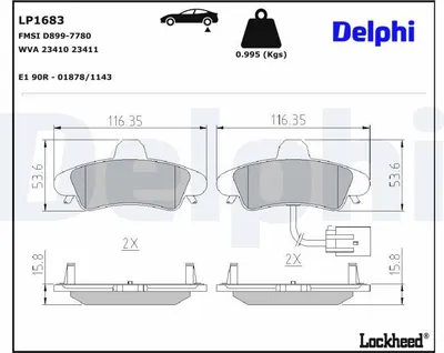 Produktbild von DELPHI Bremsbeläge Satz Hinten Bremsklötze für FORD MONDEO III Kombi (BWY) LP1683