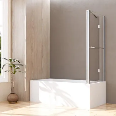 Produktbild von Duschwand mit Seitenwand 75x120x140cm 2-teilig Faltbar Duschtrennwand für Badewanne, Duschabtrennung Badewannenaufsatz aus 6mm EGS Nano Sicherheitsglas, 75+120cm Ecke Trennwand