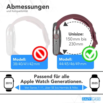 Produktbild von EAZY CASE Apple Watch Armband Silicon 44mm/45mm/49mm verstellbares Ersatzarmband, iWatch Serie, Sportarmband in Rot