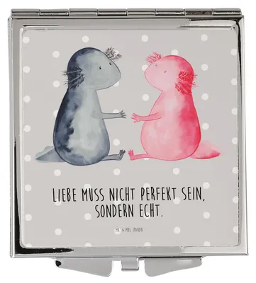 Produktbild von Mr. & Mrs. Panda Schminkspiegel Axolotl Liebe - Grau Pastell - Geschenk, Taschenspiegel, Kosmetikspiegel, Liebesbeweis, Handspiegel, Valentinstag, Klappbarer Spiegel