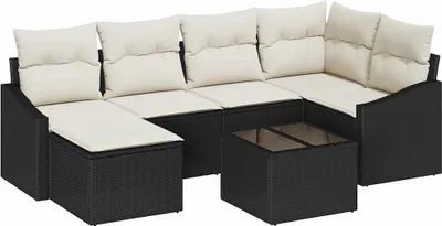 Productafbeelding van vidaXL Bankset met kussens, 7-delig, zwart, polyrotan