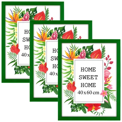 Obrázok produktu pre Sada 3 zelených obrazových rámov MG Design, rozmer 35 x 100 cm – vyrobené z prírodného dreva s akrylovým sklom, vhodné na zavesenie aj na postavenie, pre fotografie, plagáty a puzzle