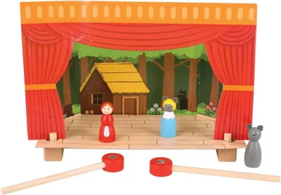 Productafbeelding van Magnetisch Theater - Poppenkast Speelgoed - Verhalen Vertellen - Drie Sprookjes Compleet - 30 cm Breed - Houtkleur