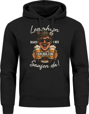 Produktbild von Hoodie Herren für das – Lederhosn brauch i ned i bin zum feiern saufen da – Bayer Bier Ersatz Tracht Pullover Volksfest Bierfest Outfit Spruch Lustig Moonworks®