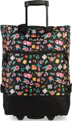 A wheeled bag with a floral pattern and the Frida Kahlo logo.
