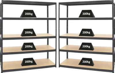 Produktbild von Mega Deal | 2x Schwerlastregal Giant Elephant | HxBxT 180x150x60 cm |  Fachlast 200kg | Schwarz