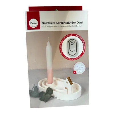 Produktbild von Rayher Silikon Gießform Kerzenständer Oval, 18,5x10,3x2,5cm, inkl. 3x5 Schablonen