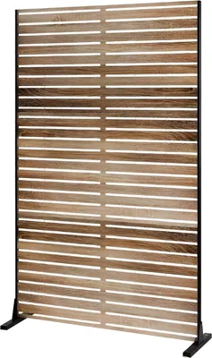 Productafbeelding van Metallische privacy-scherm 183 cm – Vrijstaand scheidingspaneel voor balkon, terras en binnenruimte – Decoratieve roomdivider met houtlook, bruin