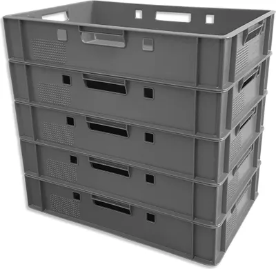 Produktbild von 5er Set E1 Eurofleischkiste Stapelkiste Box Metzgerkiste lebensmittelecht grau (5xE1 grau)