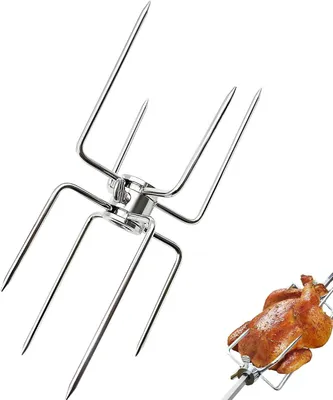 Productafbeelding van Vleesnaald met borgschroef en vleesklemmers, dubbelzijdig, 18,5 x 10,5 cm, van roestvrij staal, voor de grill