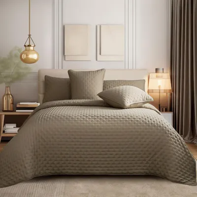 Obrázek produktu pro 3dílný přehoz na postel 220x240cm Sada přehozů na postel s 2 povlaky na polštáře 50x75cm, měkké mikrovlákno Oboustranná ložní souprava, Oboustranná přikrývka, Khaki