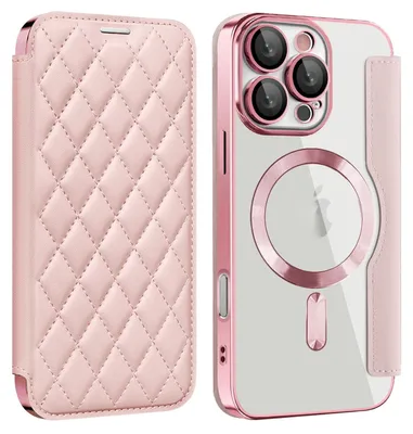 Produktbild von Für Apple iPhone 16 Pro 360 Grad Full Body Magsafe RFID Anti Datenklau Kunst Leder Hülle Tasche Rosa