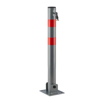 Immagine prodotto di 2 pali di delimitazione rotondi, barriera pieghevole per parcheggi, con strisce di segnalazione, 3 chiavi, A x L x P: 65 x 15 x 13 cm, antracite-rosso