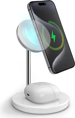Produktbild von Kabellose Qi2 2x1-Ladestation für iPhone 15/14/13/12, Android-Smartphones und kabellose Ohrhörer, Weiß
