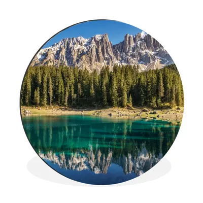 Produktbild von MuchoWow® Aluminium Wandkreis Berg - Wald - Strand Ø 60 cm Wanddeko Modern Wohnzimmer - Wand Kreis - Wandbild - Schlafzimmer - Aluminium Bild - Kinderzimmer - Wohnzimmer Dekoration - Wandschmuck