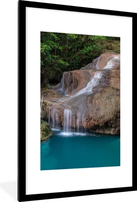 Produktbild von MuchoWow® Gerahmtes Poster Wasserfall - Felsen - Landschaft 60x90 cm - Poster mit Schwarzem Bilderrahmen Wandposter Rahmen Foto Bilder - Dekoration - Wandposter Wohnzimmer - Hochwertig
