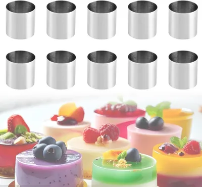 Imagen del producto de Juego de aros para postres, de 10 piezas, con un diámetro de 5 cm, fabricados en acero inoxidable, para uso en la cocina