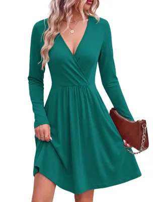 Produktbild von AUSELILY Strickkleid Damen - Herbstkleid Damen Wickelkleid V-Ausschnitt Midi Kle