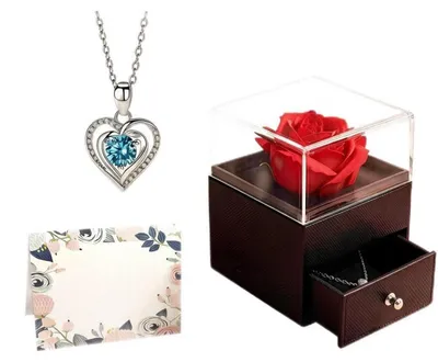 Image de Coffret de roses éternelles avec bijou, ensemble cadeau pour femme, pendentif en forme de cœur
