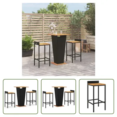 Produktbild von The Living Store 3-tlg. Gartenbar-Set Schwarz Poly Rattan & Massivholz Akazie