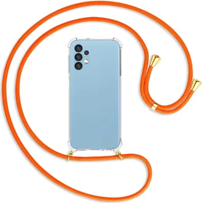 Produktbild von Handykette Backcover-Schutzhülle mit Band (Metall goldfarben) für Samsung Galaxy A13 4G - neonorange