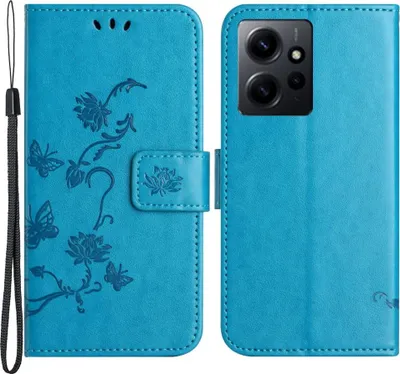 Produktbild von Xiaomi Redmi Note 12 4G Hülle - Coverup Blumen & Schmetterlinge Klapphülle - Blau