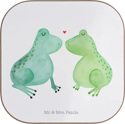 Produktbild von Mr. & Mrs. Panda Untersetzer für Gläser Frosch Liebe - Weiß - Geschenk, Coaster, Freundin, Verheiratet, Tischschoner, Hochzeit, Holzuntersetzer, gläseruntersetzer