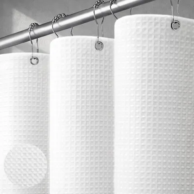 Image de Rideau de douche blanc 180 x 200 cm, rideau de douche en tissu gaufré pour la baignoire, rideau de douche anti-moisissure, rideau de douche imperméable 183 x 198 cm
