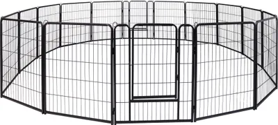 Obrázok produktu pre LZQ 16-dielny výbeh pre šteňatá vysoký 80 cm, ohrádka pre šteňatá s 2 dverami, skladacia ohrádka pre psov s voľným výbehom, ohrádka pre zvieratá pre dom a záhradu