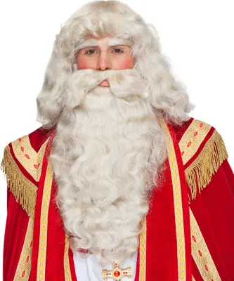 Produktbild von Weihnachtsmann Perücke mit Bart und Augenbrauen naturfarben deluxe
