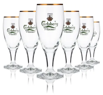 Produktbild von 6x Carlsberg Glas 0,2l Pokal Tulpe Goldrand Pilsener Gläserset Brauerei Dänemark