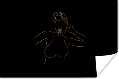 Produktbild von MuchoWow® Poster Frau - Schwarz - Gold - Strichzeichnung 90x60 cm - Schlafzimmer