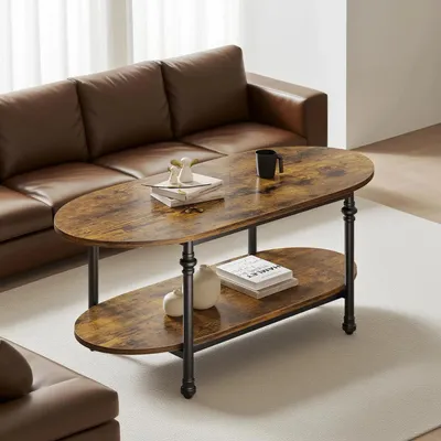 Immagine prodotto di Tavolino ovale - Tavolino da salotto a 2 piani con ripiano - Gambe in metallo con design a colonna romana - Adatto per soggiorno e ufficio - Dimensioni: 120x54x43,5 cm - Colore: 02