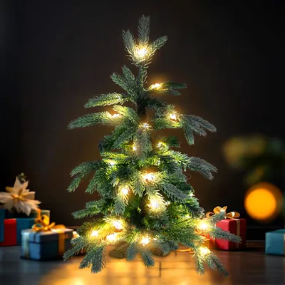 Produktbild von Kunst Tannenbaum mit Schnee warm weiß beleuchtet 8 Funktionen - 60 cm - Künstlicher Weihnachtsbaum