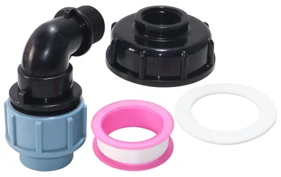 Winkelauslass 32 mm für Gartenrohr-Wasserverteiler mit IBC-Adapter und Ventil