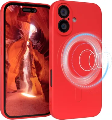 Produktbild von EAZY CASE - Silikonhülle magnetisch für Apple iPhone 16, Hülle Silikon, weich stoßfeste Magnet Handyhülle, Schutzhülle mit Kameraschutz, TPU Bumper in Rot