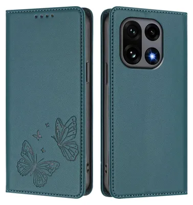 Obrázek produktu pro Kožené pouzdro pro OnePlus 15, motýlí ražbou, peněženkové flip pouzdro se stojánkem Zelená