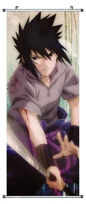 Produktbild von Großes Naruto Rollbild / Kakemono aus Stoff | Poster 100x40cm | Motiv: Sasuke Uchiha