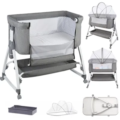 Image de Lit d'appoint pour bébé Berceau autonome - avec matelas,hauteur réglable pliable Gris