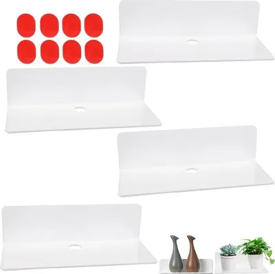 Productafbeelding van Famanu wandplank met 4 acrylplanken - Wit, 50 cm (breed) x 30 cm (diep) x 180 cm (hoog)