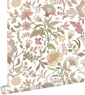 Produktbild von ESTAhome Tapete Blumenmuster Weiß, Grün und Hellrosa 50 x 900 cm