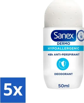 Produktbild von Sanex Dermo - Deodorant Roller - Hypoallergen - 48h Antitranspirant - 50 ml - Vorteilspack - 5 Stücke