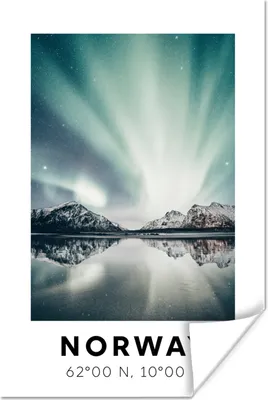 Produktbild von MuchoWow® Poster Norwegen - Nordlichter - Bergen 60x90 cm - Wanddekoration