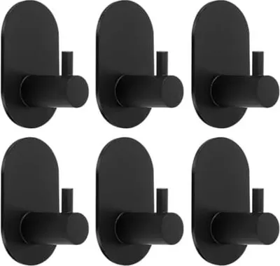 Produktbild von 6 Stück Schwarz Klebehaken Extra Stark Handtuchhalter ohne Bohren aus Edelstahl Haken Selbstklebend Türhaken Handtuchhaken Duschhaken Wandhaken für Wand Tür Bad