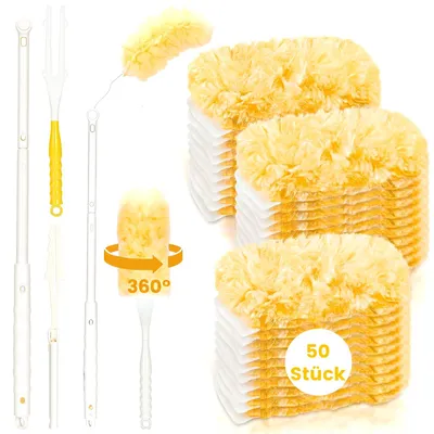 Staubmagnet-Set, 50 Tücher, Teleskopstange, 360°-Reinigung, doppelseitig