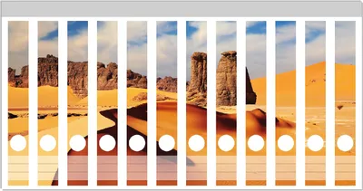 Produktbild von Wallario Ordnerrücken Sticker, selbstklebend für schmale Ordner, 12 Stück, Motiv Felsen und Sand in der Sahara Wüste
