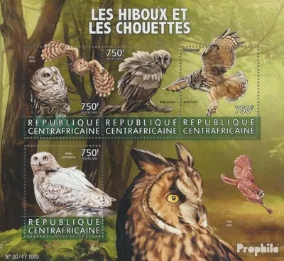 Produktbild von Briefmarken Zentralafrikanische Republik 2015 Mi 5855-5858 Kleinbogen (kompl. Ausgabe) postfrisch Eulen