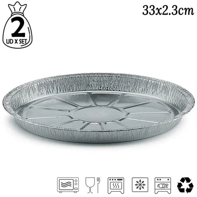 Zdjęcie produktu dla Formy aluminiowe - do pieczenia - 33 x 2,3 cm - zestaw 2 sztuk - do piekarnika, zamrażarki i grilla - wielokrotnego użytku lub jednorazowe